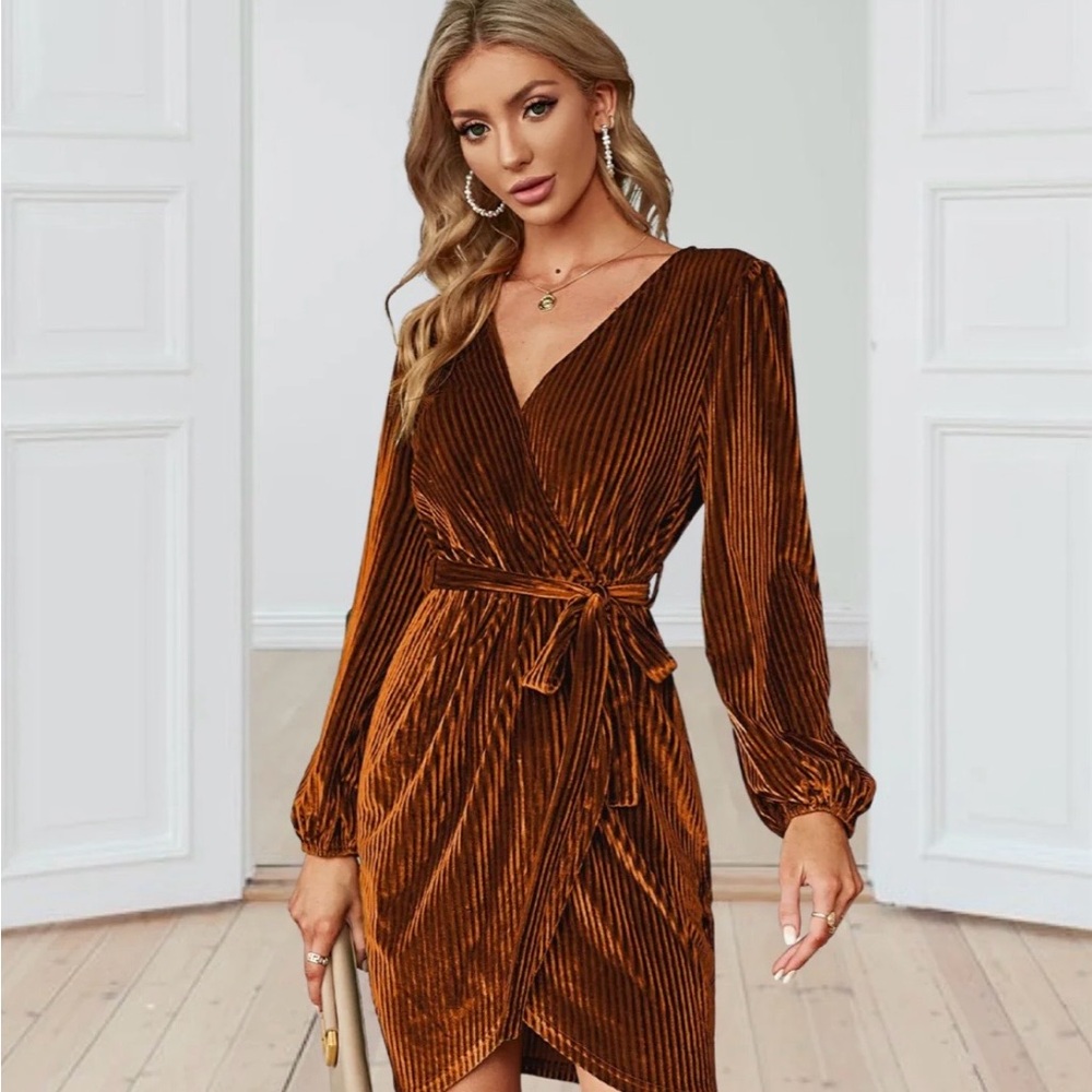 Simplee Apparel Copper Long Sleeve Dress